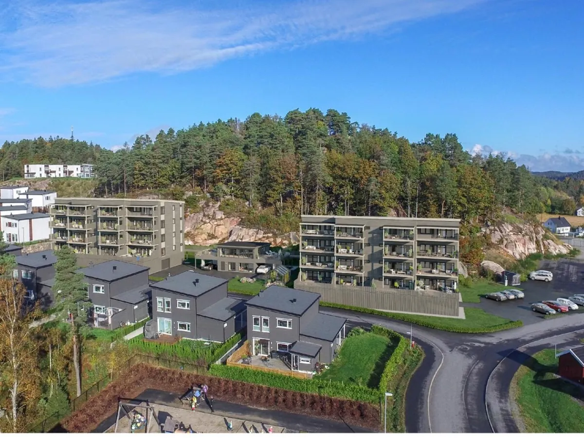 Nye boligblokker og rekkehus i Grimstad
